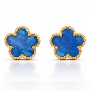 Flower blue Earrings 18k Gold plated